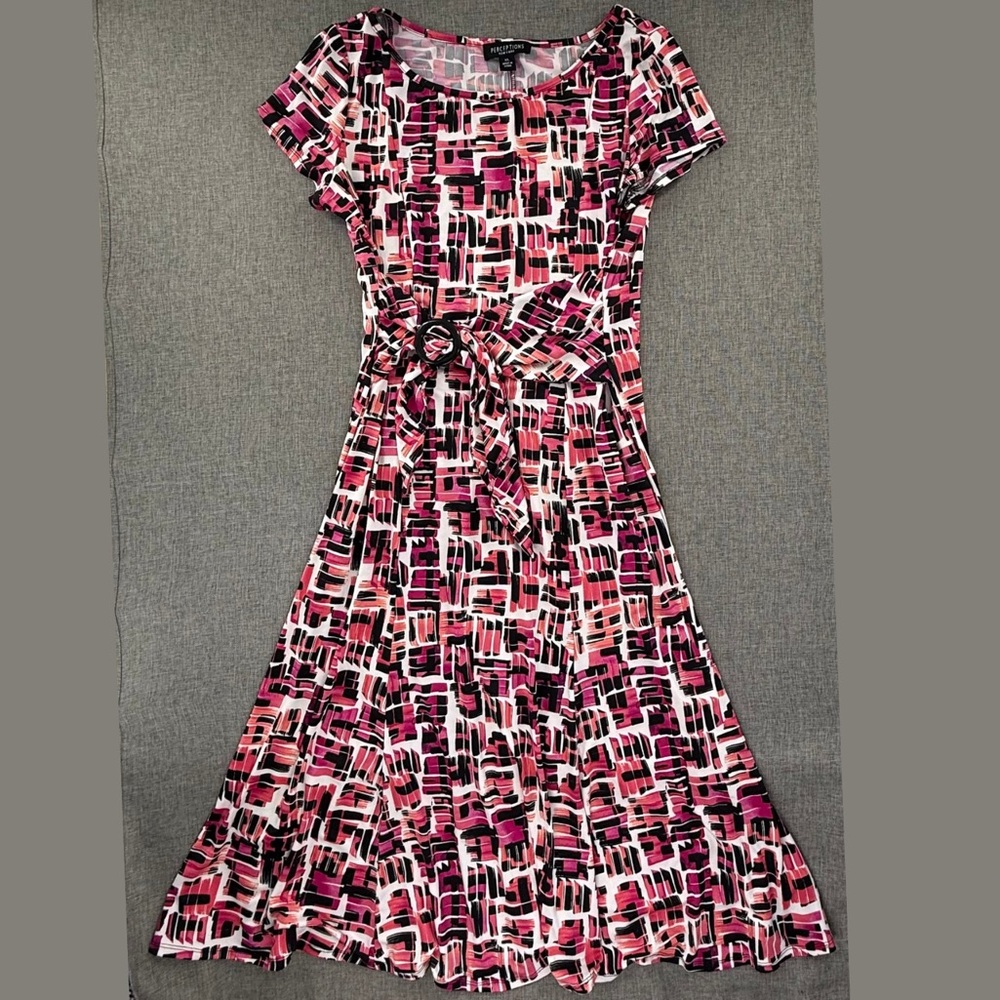 Perceptions New York Dress Abstract Print‎ XL Classic Style Fit & Flare Stretch